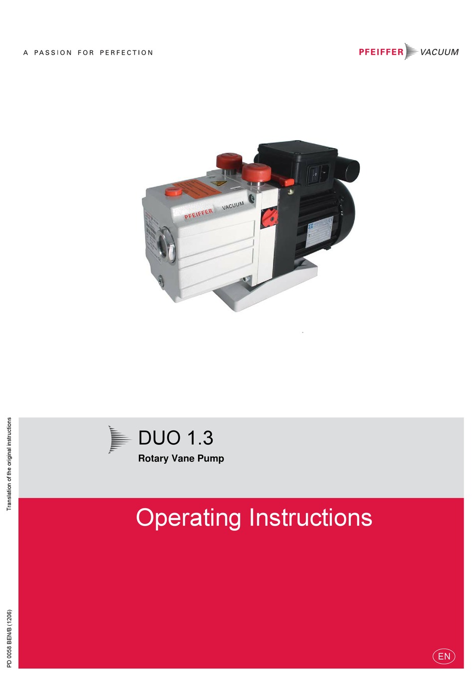 PFEIFFER VACUUM DUO 1.3 OPERATING INSTRUCTIONS MANUAL Pdf Download