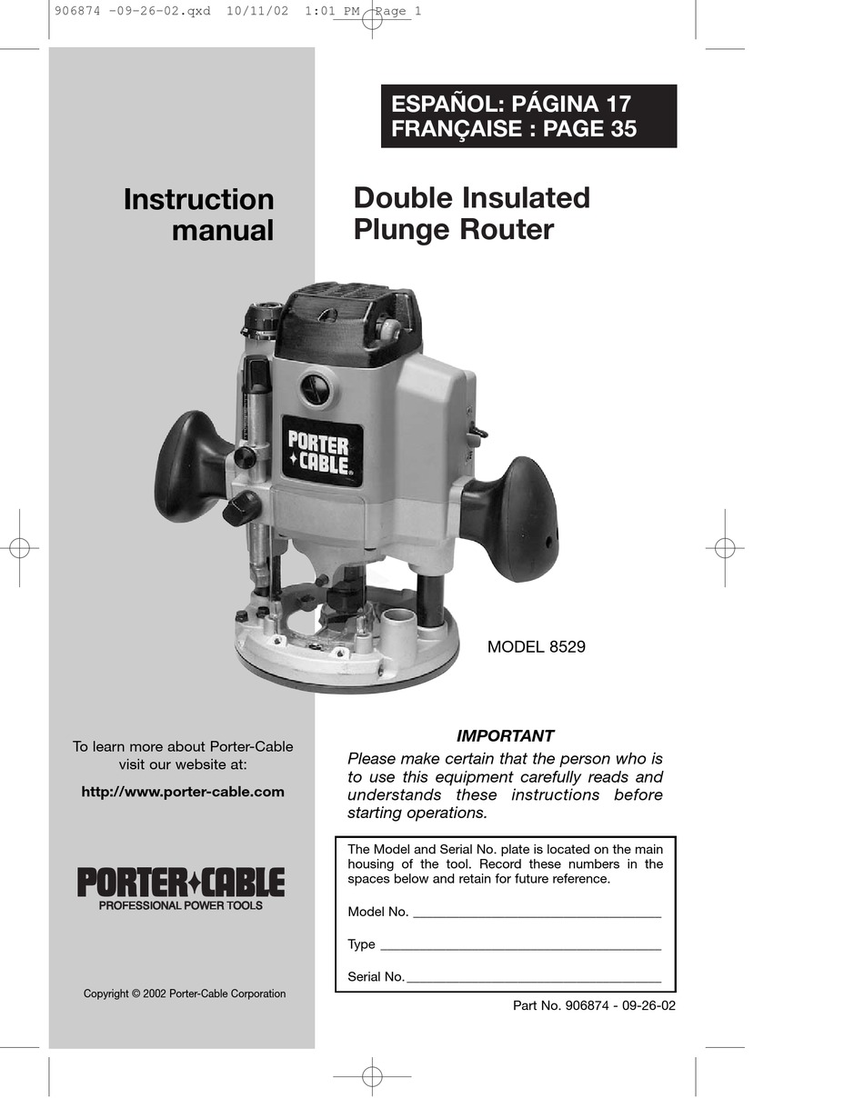 PORTER-CABLE 8529 INSTRUCTION MANUAL Pdf Download | ManualsLib