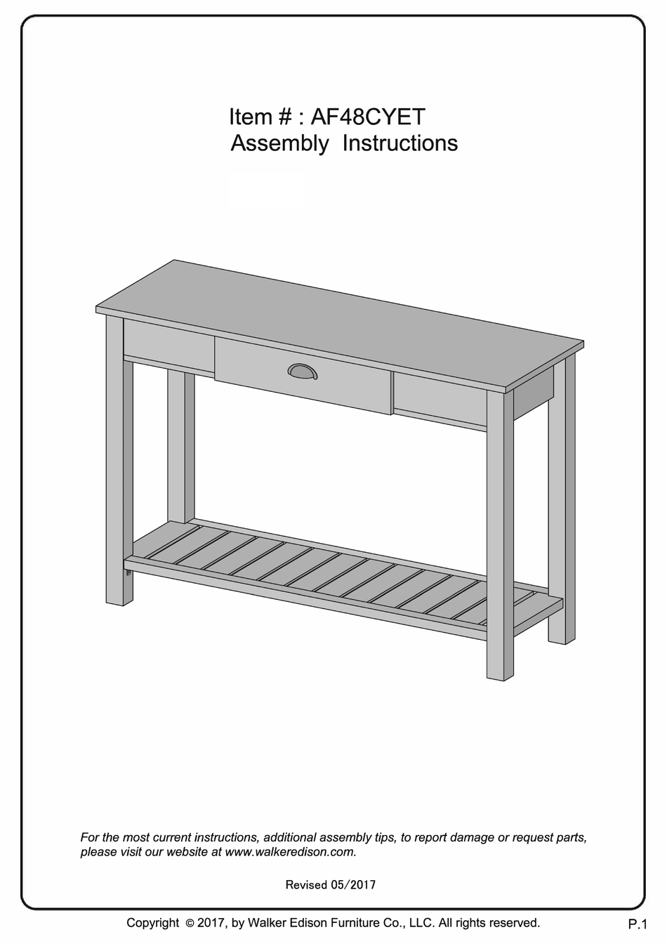 WALKER EDISON AF48CYET ASSEMBLY INSTRUCTIONS MANUAL Pdf Download