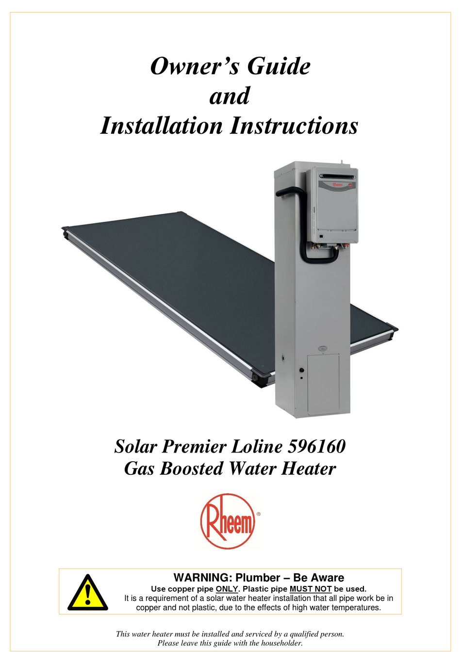 RHEEM 596160 OWNER'S MANUAL AND INSTALLATION INSTRUCTIONS Pdf Download ...