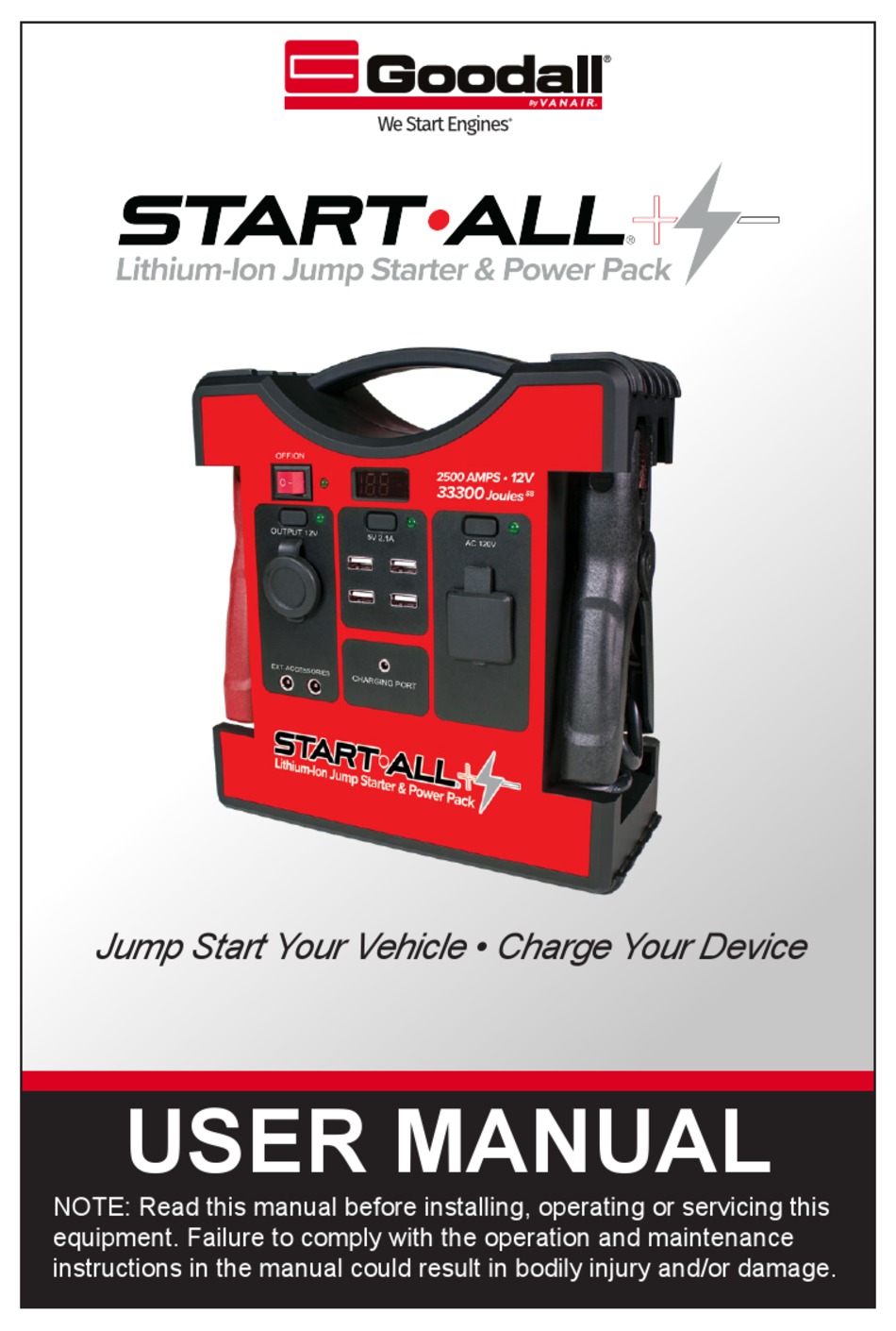 VANAIR STARTALL JUMPPACK 2500A USER MANUAL Pdf Download ManualsLib