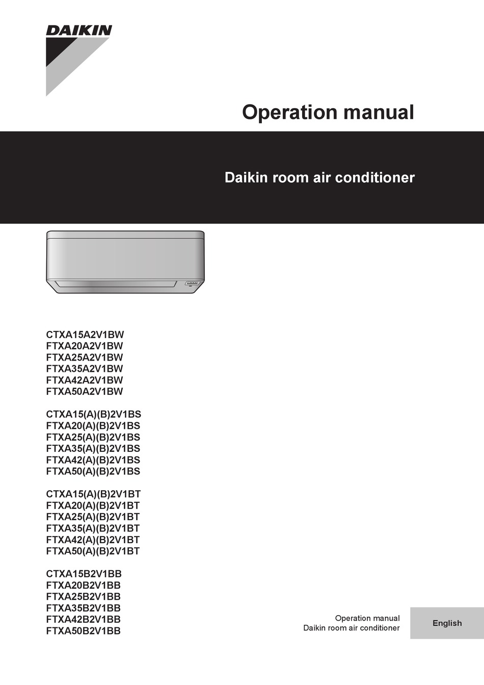 DAIKIN FTXA35A2V1BW OPERATION MANUAL Pdf Download | ManualsLib