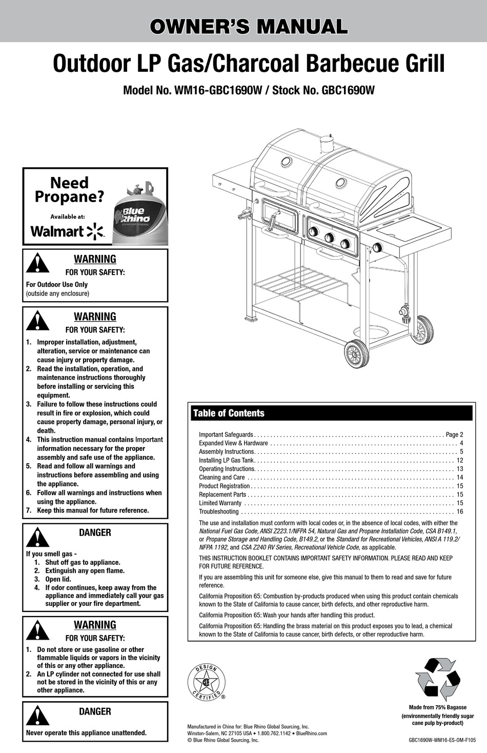 BLUE RHINO WM16-GBC1690W OWNER'S MANUAL Pdf Download | ManualsLib