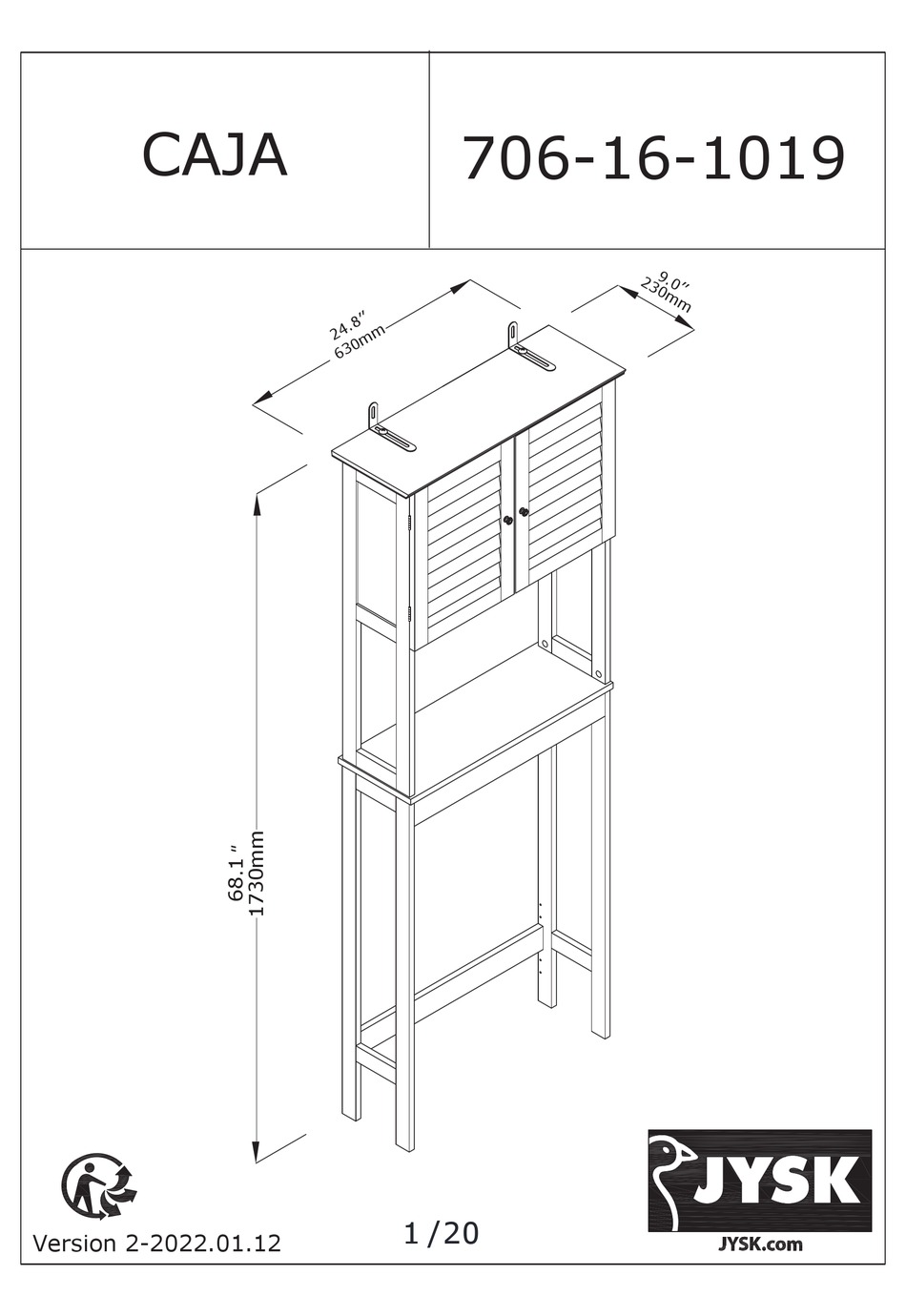 JYSK CAJA 706161019 ASSEMBLY INSTRUCTIONS MANUAL Pdf Download