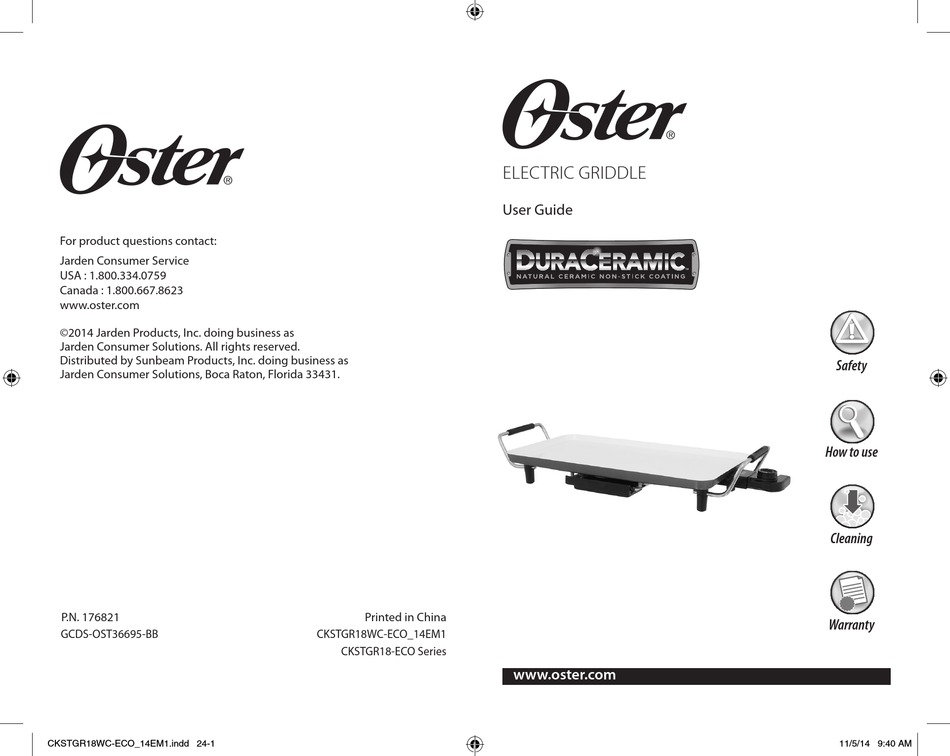 OSTER DURACERAMIC CKSTGR18-ECO SERIES USER MANUAL Pdf Download | ManualsLib