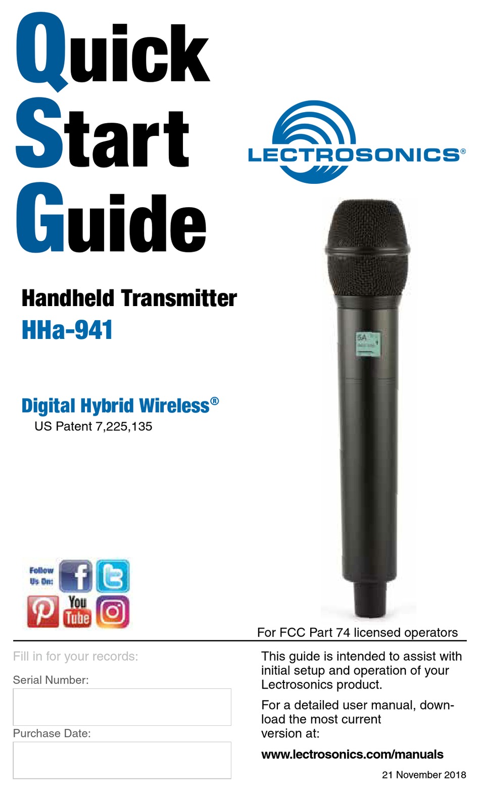 LECTROSONICS HHA941 QUICK START MANUAL Pdf Download ManualsLib