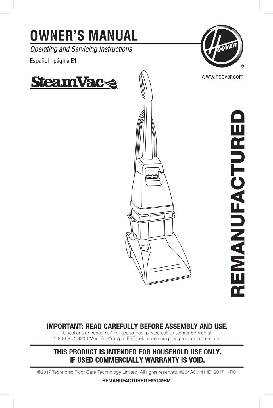 HOOVER STEAMVAC F59149RM OWNER