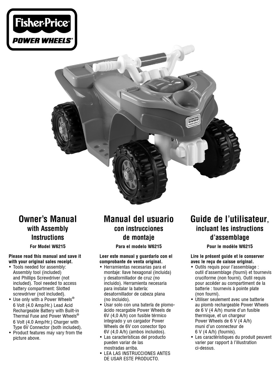 FISHERPRICE POWER WHEELS W6215 OWNER'S MANUAL WITH ASSEMBLY INSTRUCTIONS Pdf Download ManualsLib