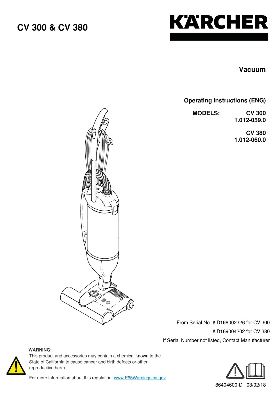 KÄRCHER CV 380 OPERATING INSTRUCTIONS MANUAL Pdf Download ManualsLib