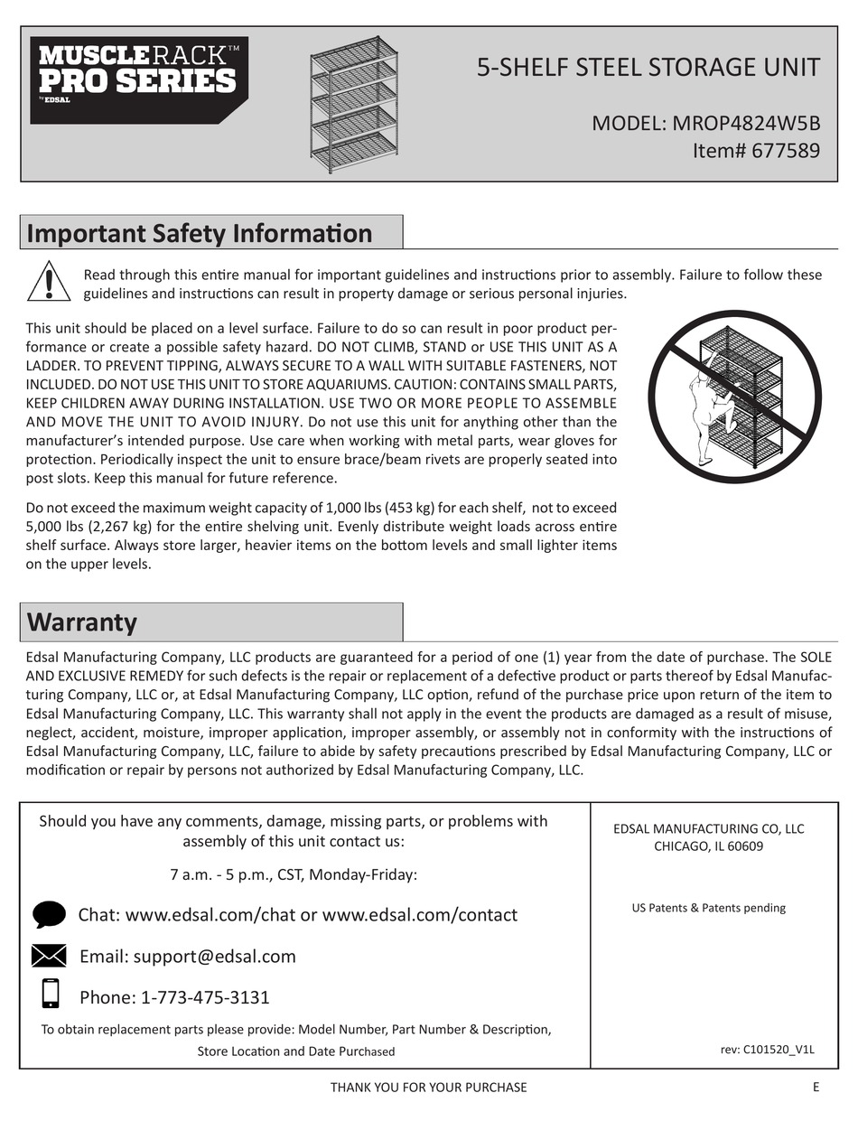 EDSAL MUSCLE RACK PRO SERIES QUICK START MANUAL Pdf Download ManualsLib
