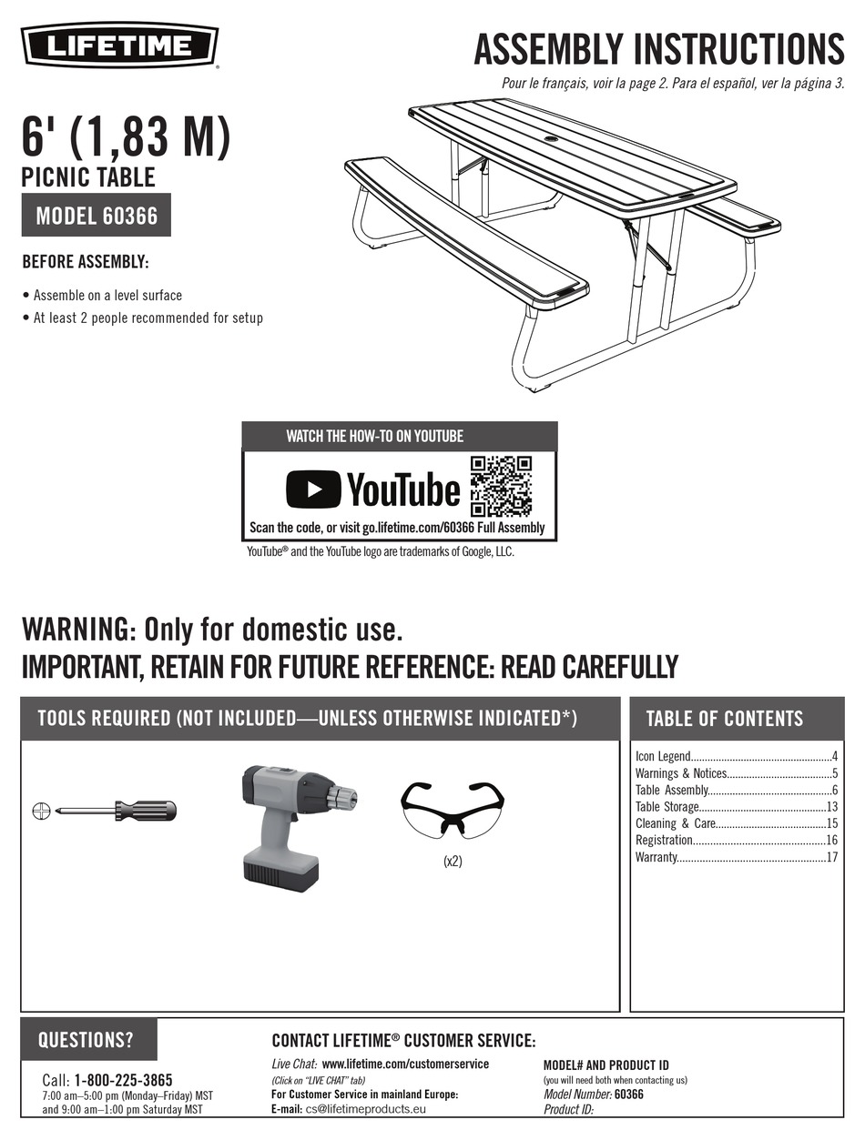 LIFETIME 60366 ASSEMBLY INSTRUCTIONS MANUAL Pdf Download ManualsLib