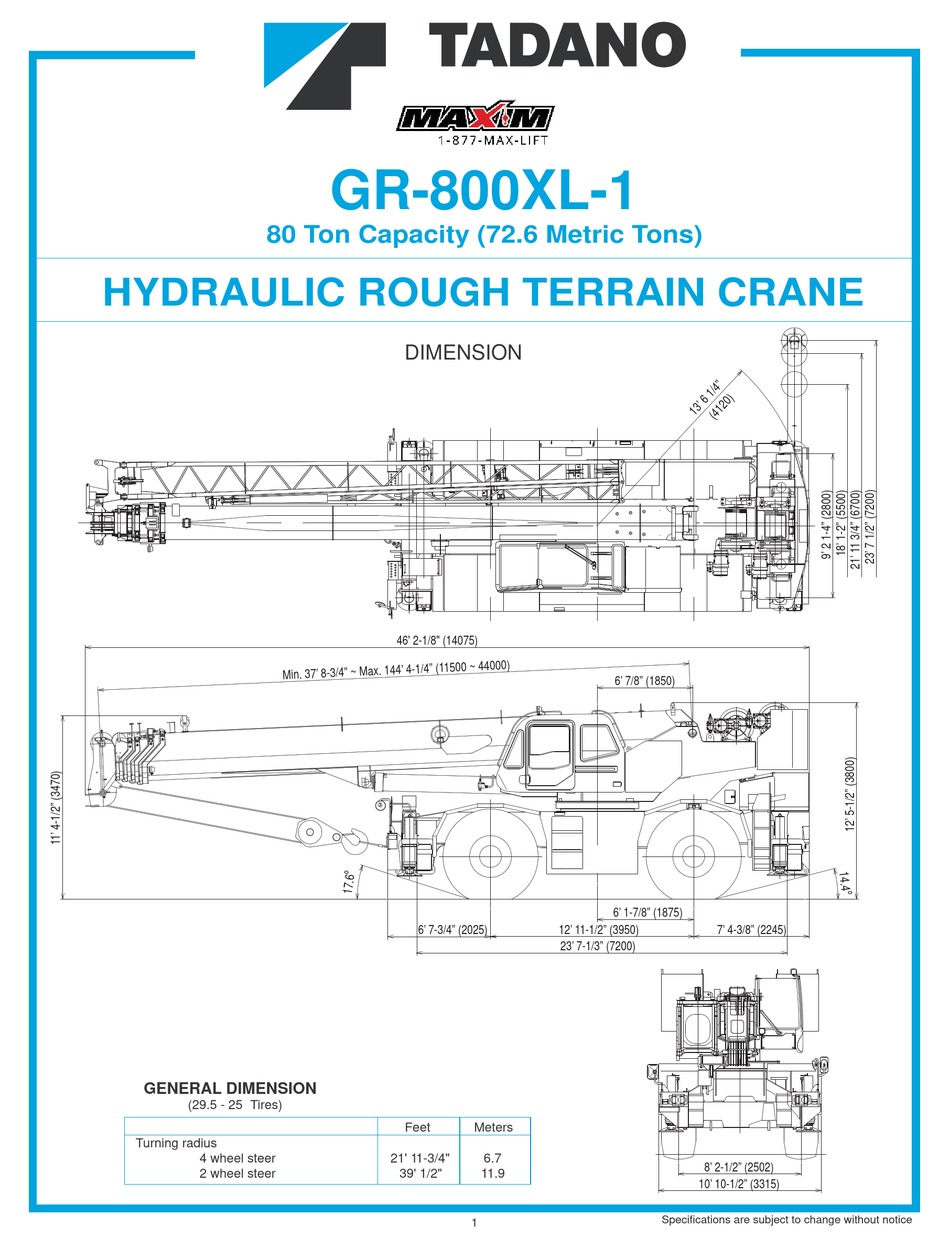 MAXIM TADANO GR-800XL-1 MANUAL Pdf Download | ManualsLib