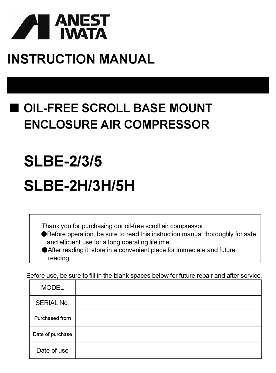 ANEST IWATA SLBE2 INSTRUCTION MANUAL Pdf Download ManualsLib
