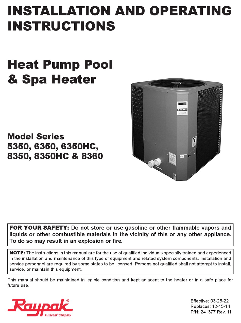 RAYPAK 5350 INSTALLATION AND OPERATING INSTRUCTIONS MANUAL Pdf Download