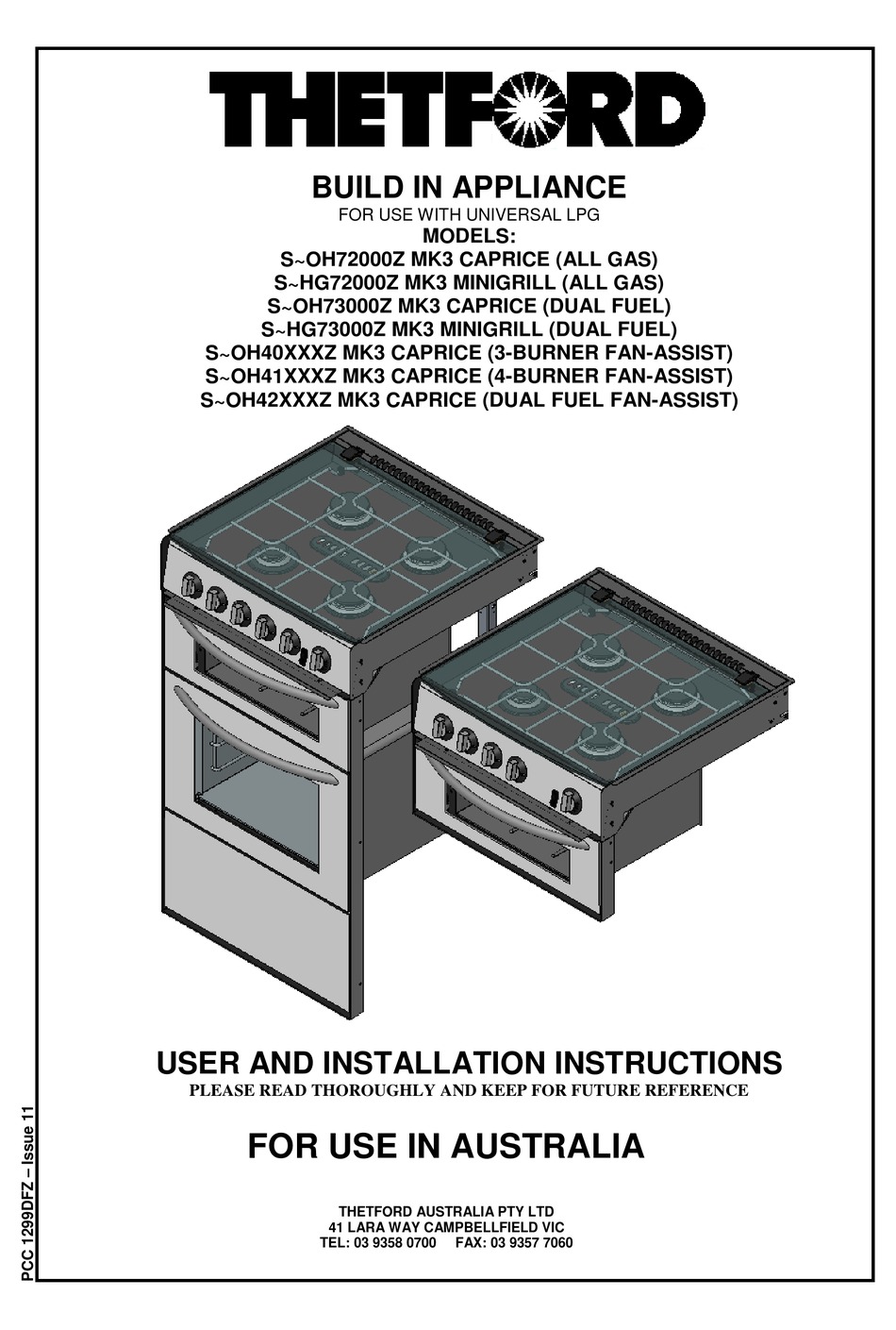 THETFORD MK3 CAPRICE USER AND INSTALLATION INSTRUCTIONS MANUAL Pdf