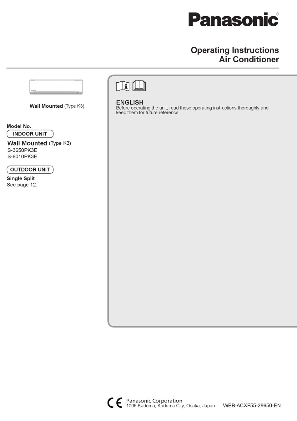 PANASONIC K3 OPERATING INSTRUCTIONS MANUAL Pdf Download ManualsLib