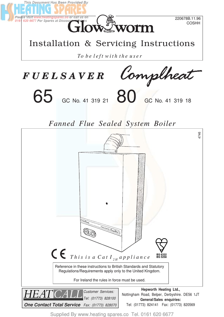 GLOWWORM FUELSAVER 65 INSTALLATION AND SERVICING INSTRUCTION Pdf