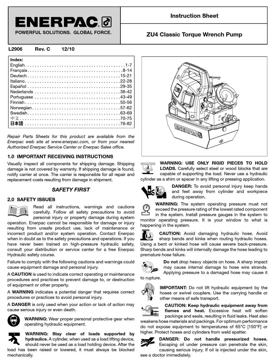 ENERPAC ZU4204BBQ INSTRUCTION SHEET Pdf Download ManualsLib