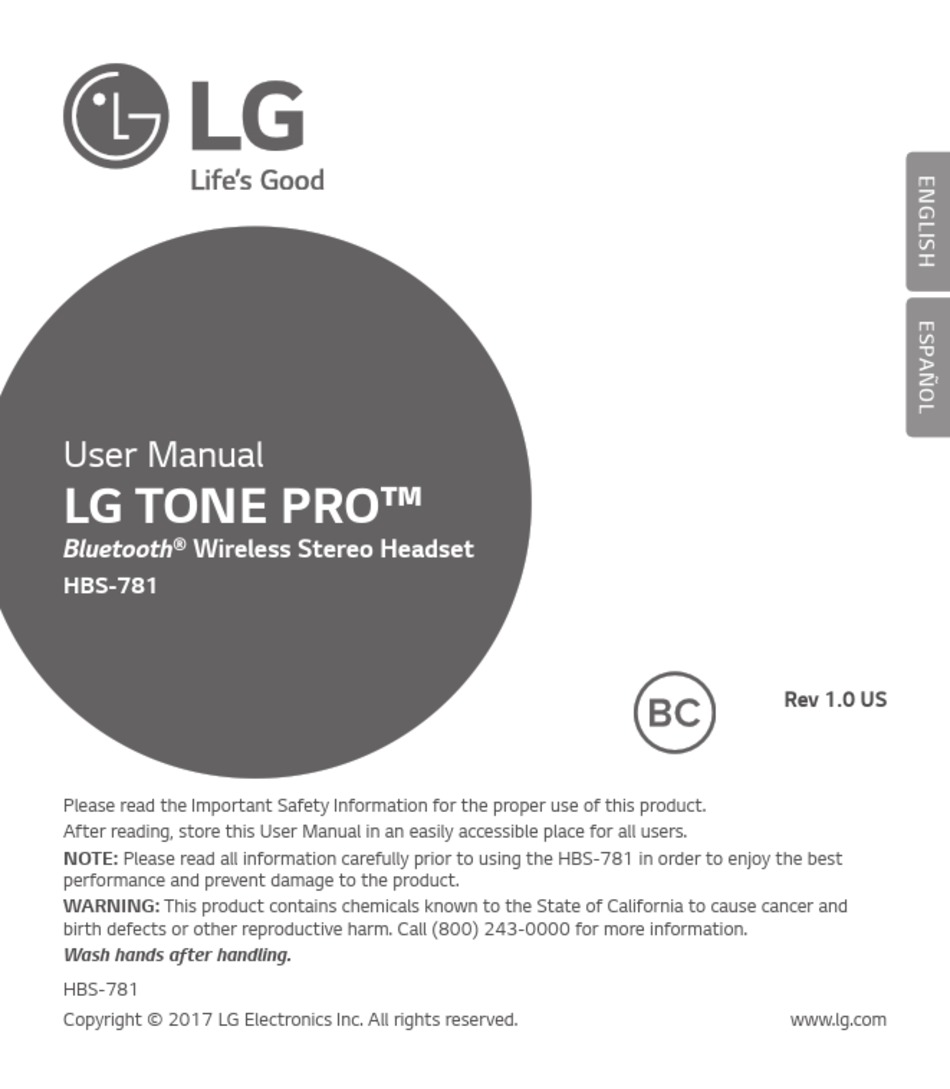 LG TONE PRO HBS 781 USER MANUAL Pdf Download ManualsLib