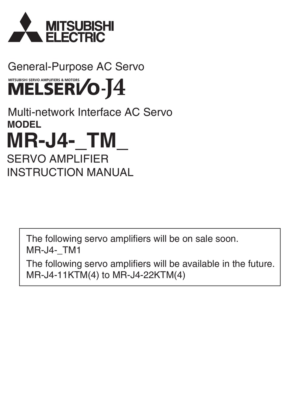 MITSUBISHI ELECTRIC MELSERVOJ4 MRJ4 TM INSTRUCTION MANUAL Pdf