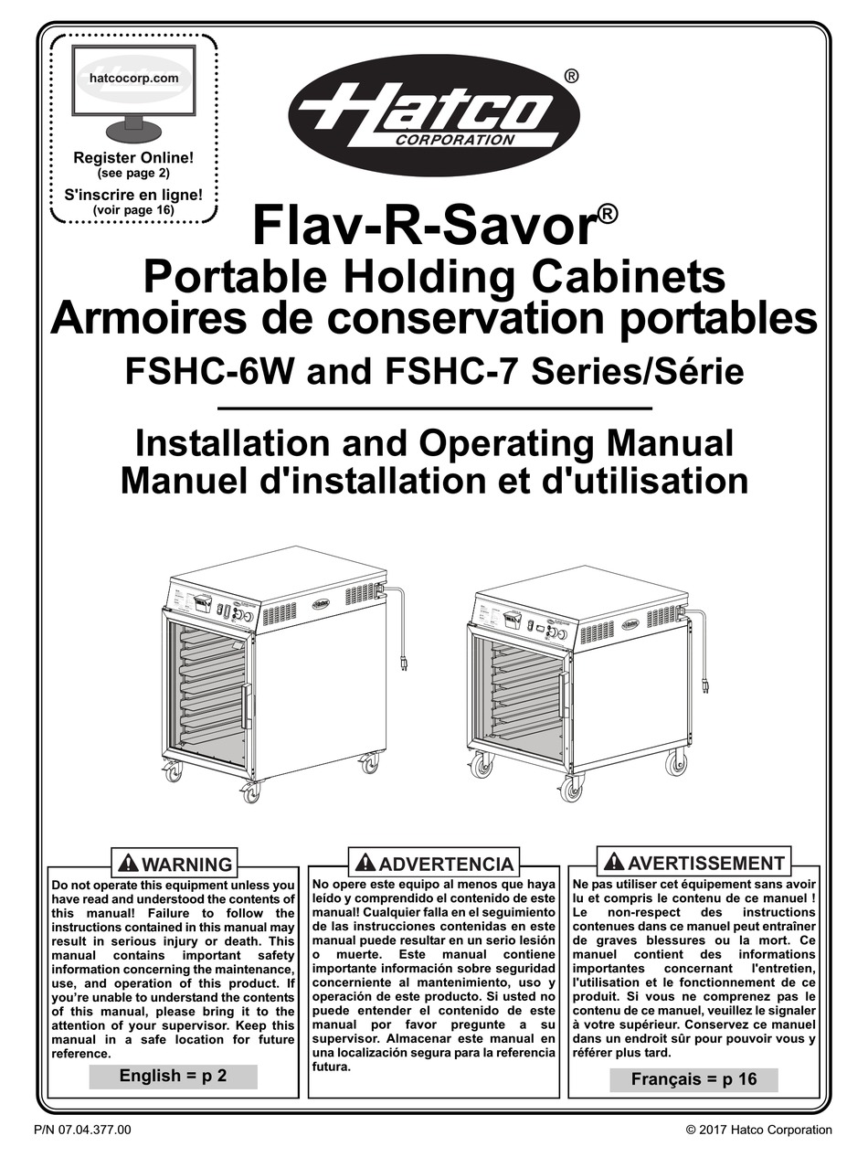 HATCO FLAVRSAVOR FSHC7 SERIES INSTALLATION AND OPERATING MANUAL Pdf