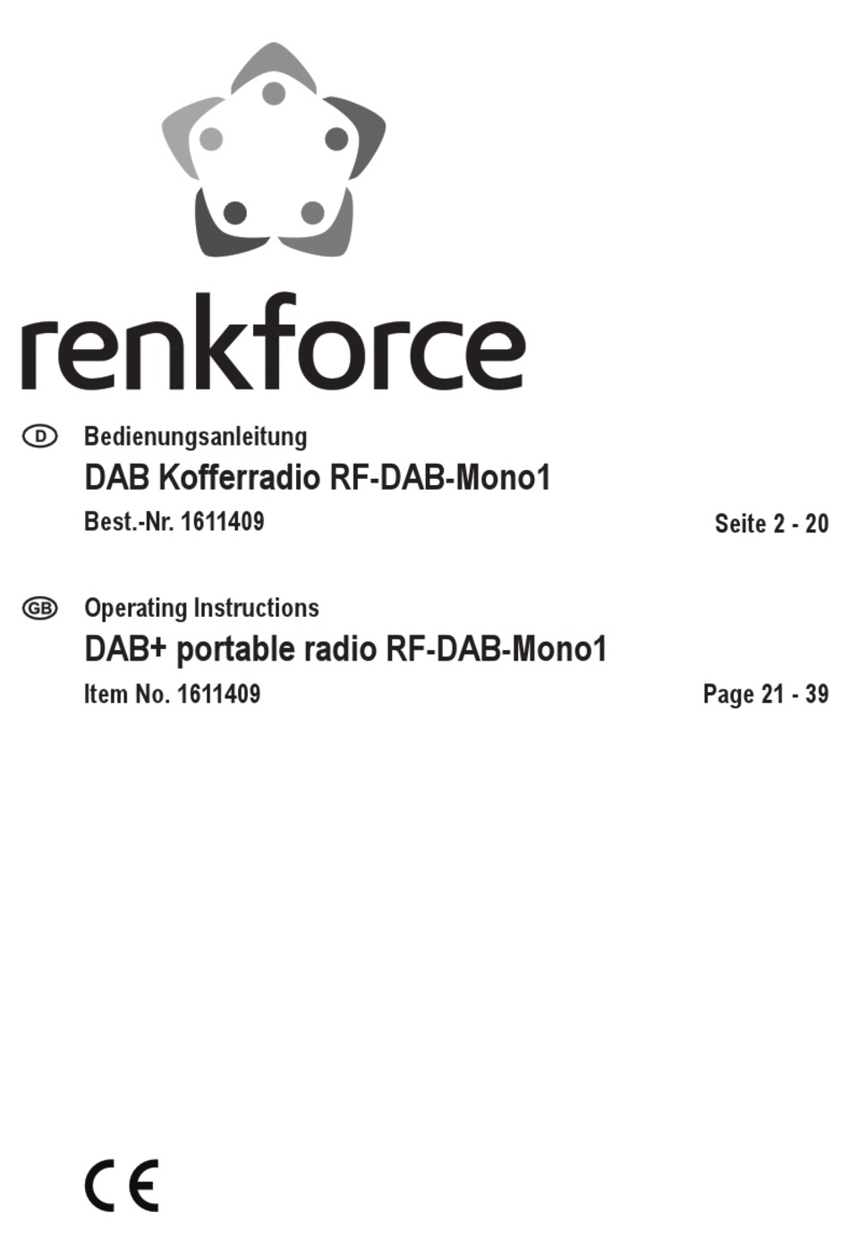 RENKFORCE RF-DAB-MONO1 OPERATING INSTRUCTIONS MANUAL Pdf Download ...