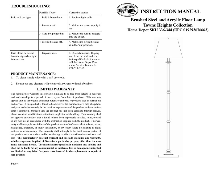 HAMPTON BAY 336344 INSTRUCTION MANUAL Pdf Download ManualsLib