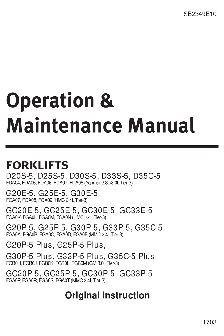 Doosan D35c-5 Fda04 Operation & Maintenance Manual Pdf Download 