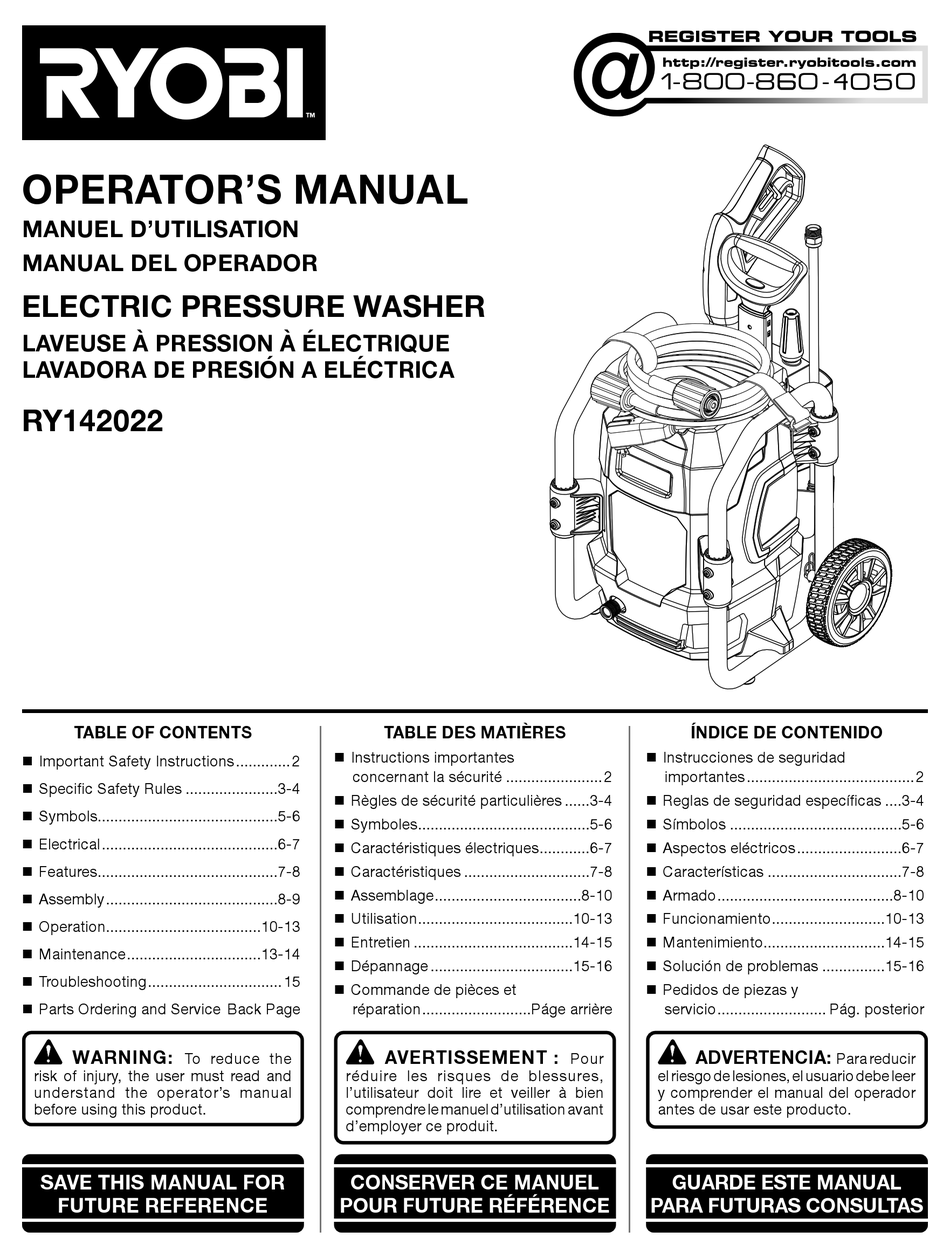 RYOBI RY142022 OPERATOR'S MANUAL Pdf Download | ManualsLib