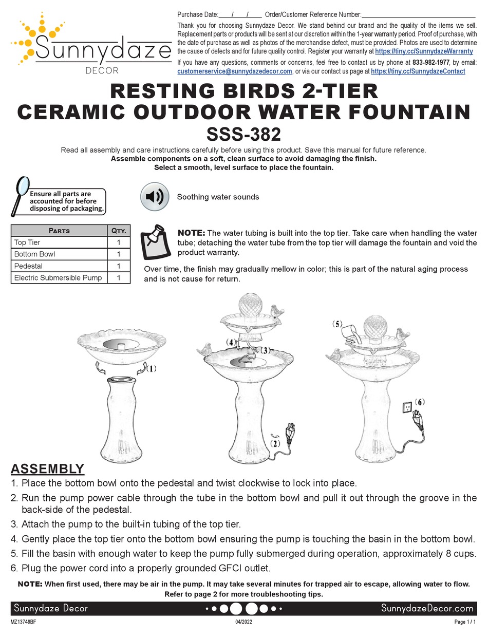 SUNNYDAZE DECOR SSS-382 QUICK START MANUAL Pdf Download | ManualsLib