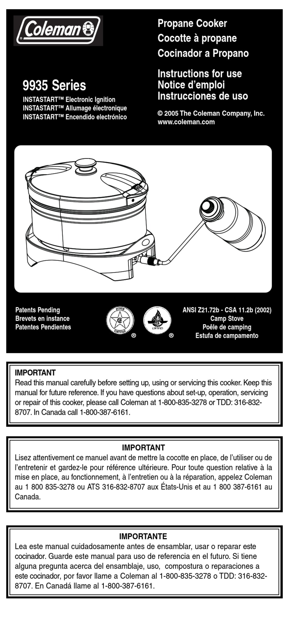 COLEMAN 9935A52 INSTRUCTIONS FOR USE MANUAL Pdf Download ManualsLib