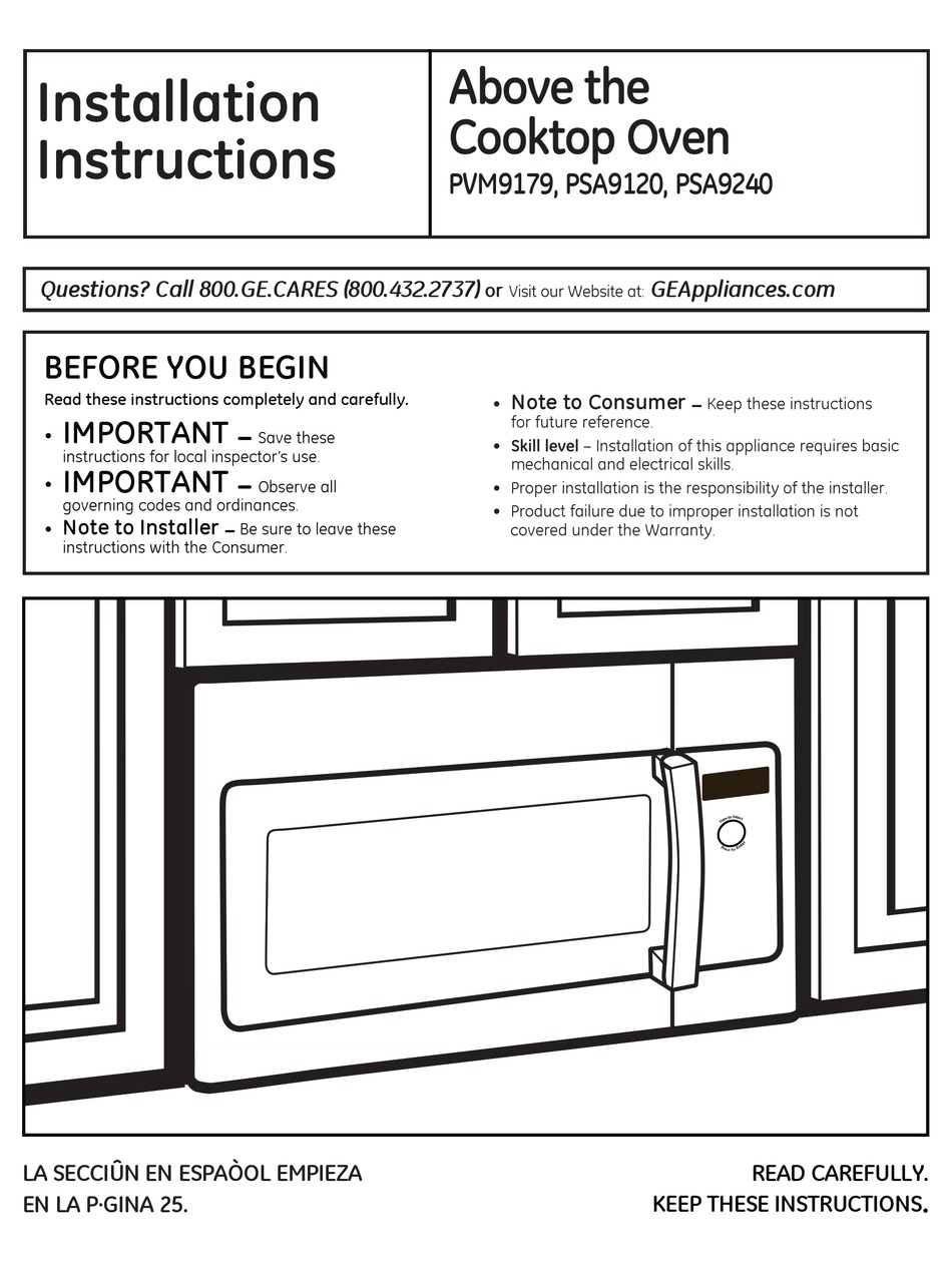GE PVM9179 SERIES INSTALLATION INSTRUCTIONS MANUAL Pdf Download