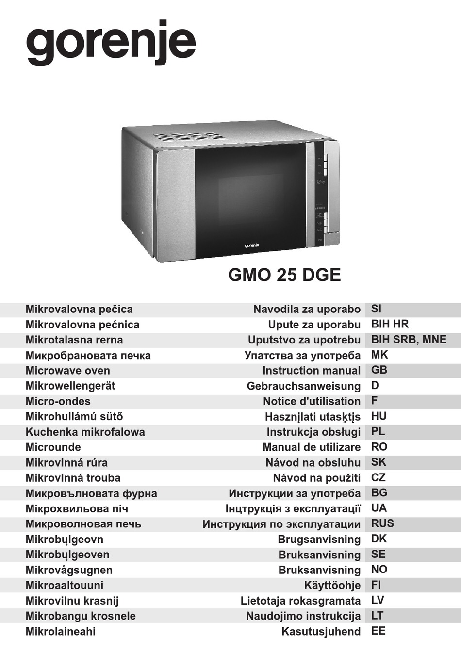 GORENJE GMO 25 DGE INSTRUCTION MANUAL Pdf Download ManualsLib