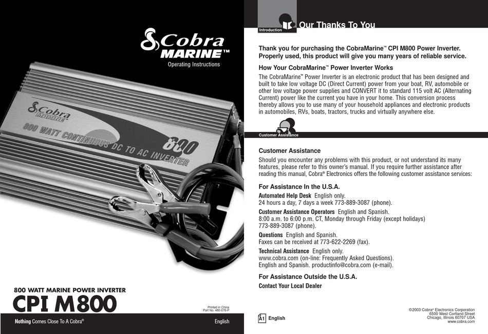 COBRA MARINE CPI M800 OPERATING INSTRUCTIONS MANUAL Pdf Download ManualsLib