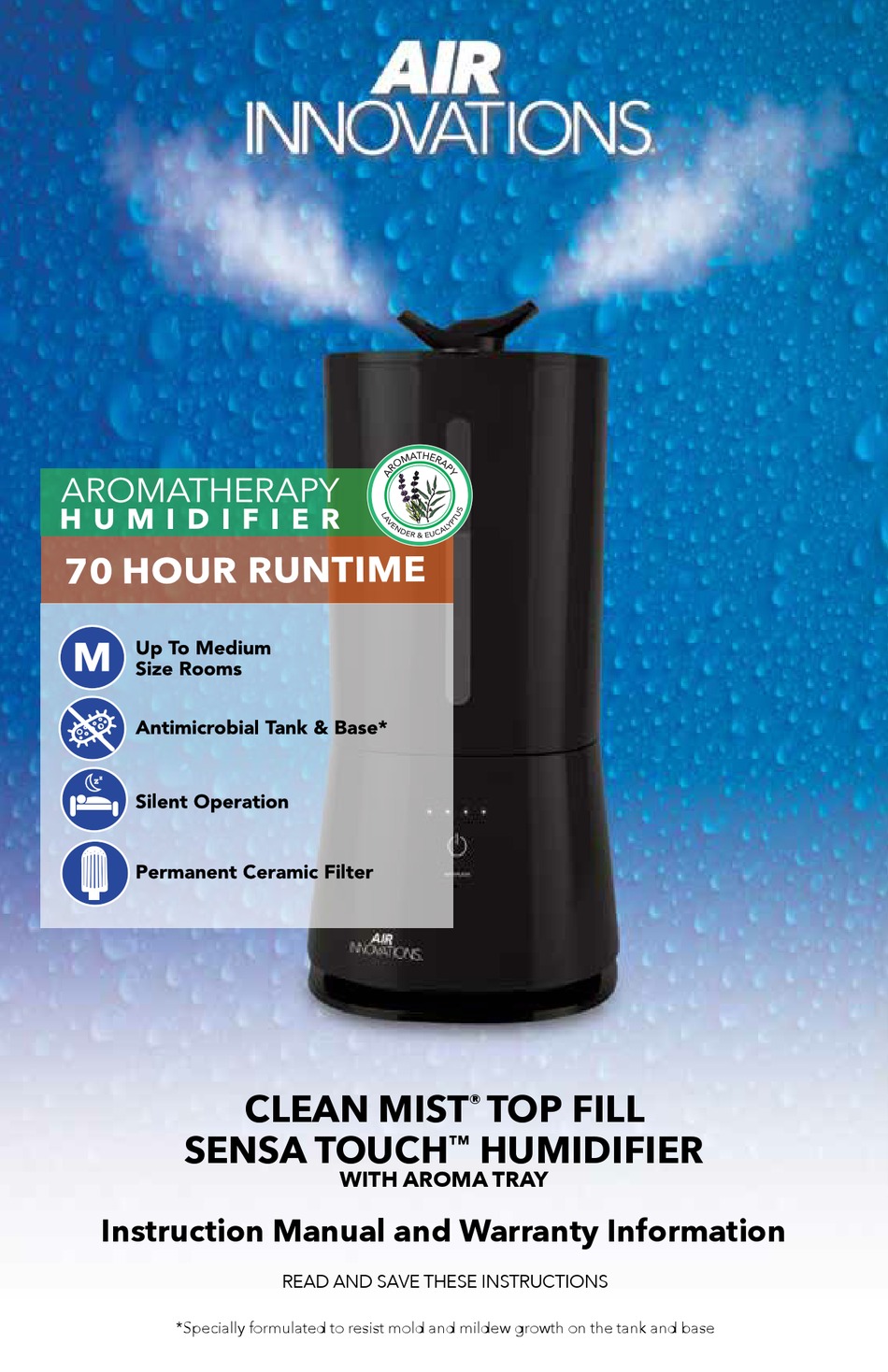 AIR INNOVATIONS CLEAN MIST TOP FILL SENSA TOUCH MH526 INSTRUCTION