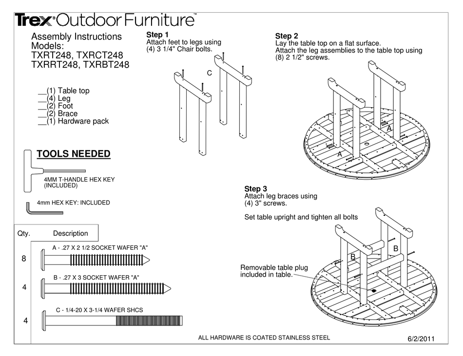 TREX OUTOOR FURNITURE TXRT248 ASSEMBLY INSTRUCTIONS Pdf Download ManualsLib
