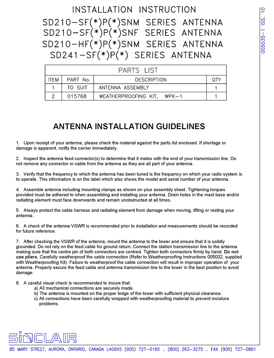 SINCLAIR SD241-SF P SERIES INSTALLATION INSTRUCTION Pdf Download | ManualsLib