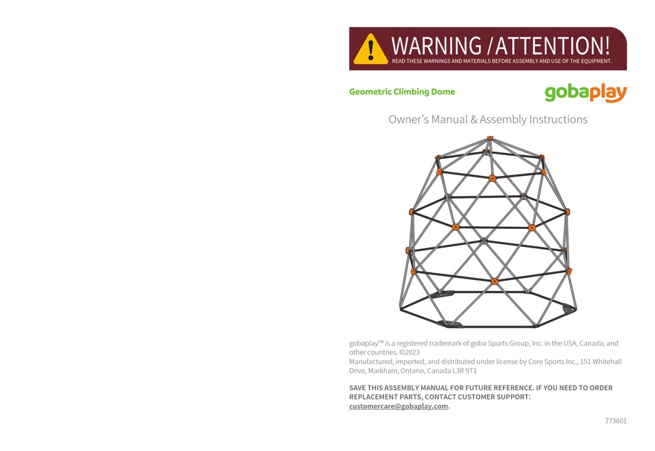 GOBA SPORTS GROUP GOBAPLAY GEOMETRIC CLIMBING DOME OWNER'S MANUAL