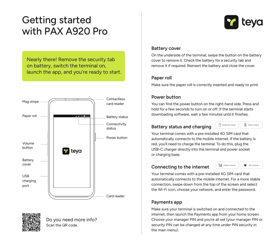 PAX A920 PRO GETTING STARTED Pdf Download ManualsLib