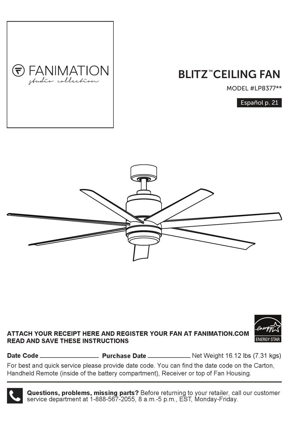 FANIMATION BLITZ LP8377 SERIES MANUAL Pdf Download | ManualsLib