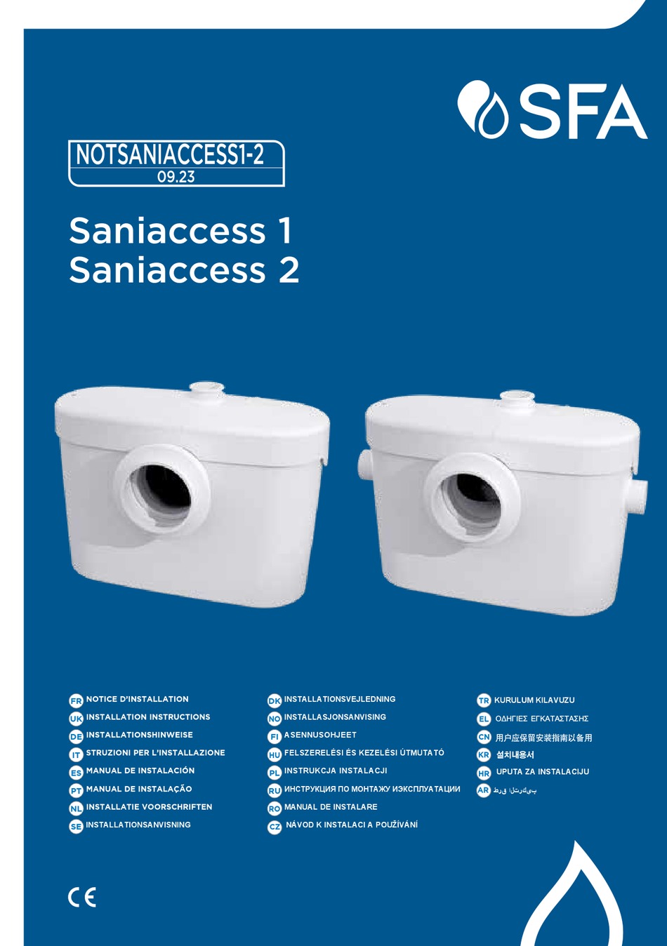 SFA SANIACCESS 1 INSTALLATION INSTRUCTIONS MANUAL Pdf Download | ManualsLib