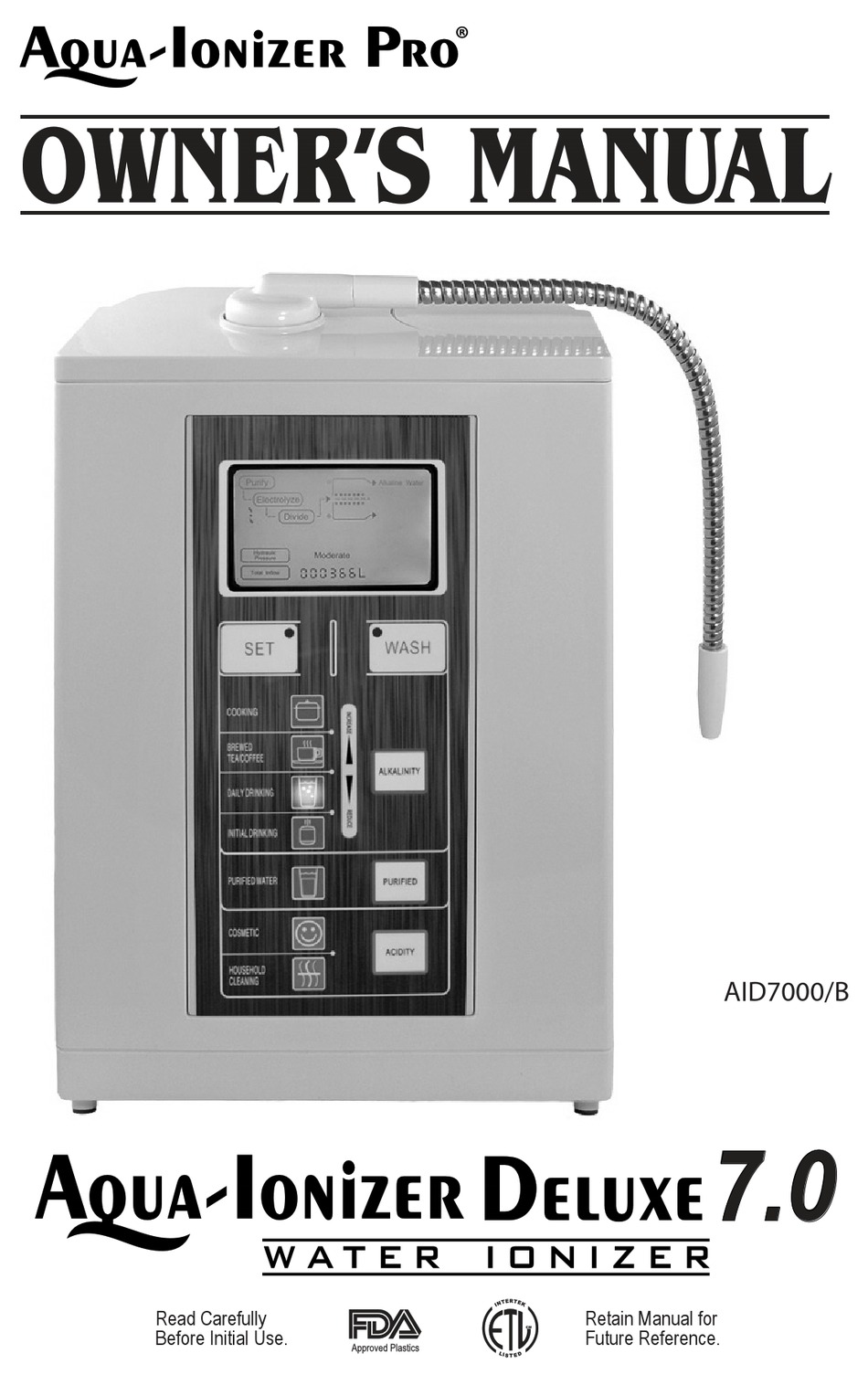 REAL SPIRIT AQUAIONIZER PRO DELUXE 7.0 OWNER