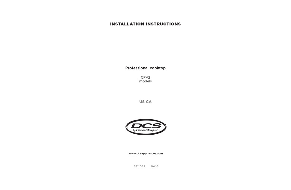 FISHER & PAYKEL DCS CPV2488 INSTALLATION INSTRUCTIONS MANUAL Pdf Download ManualsLib