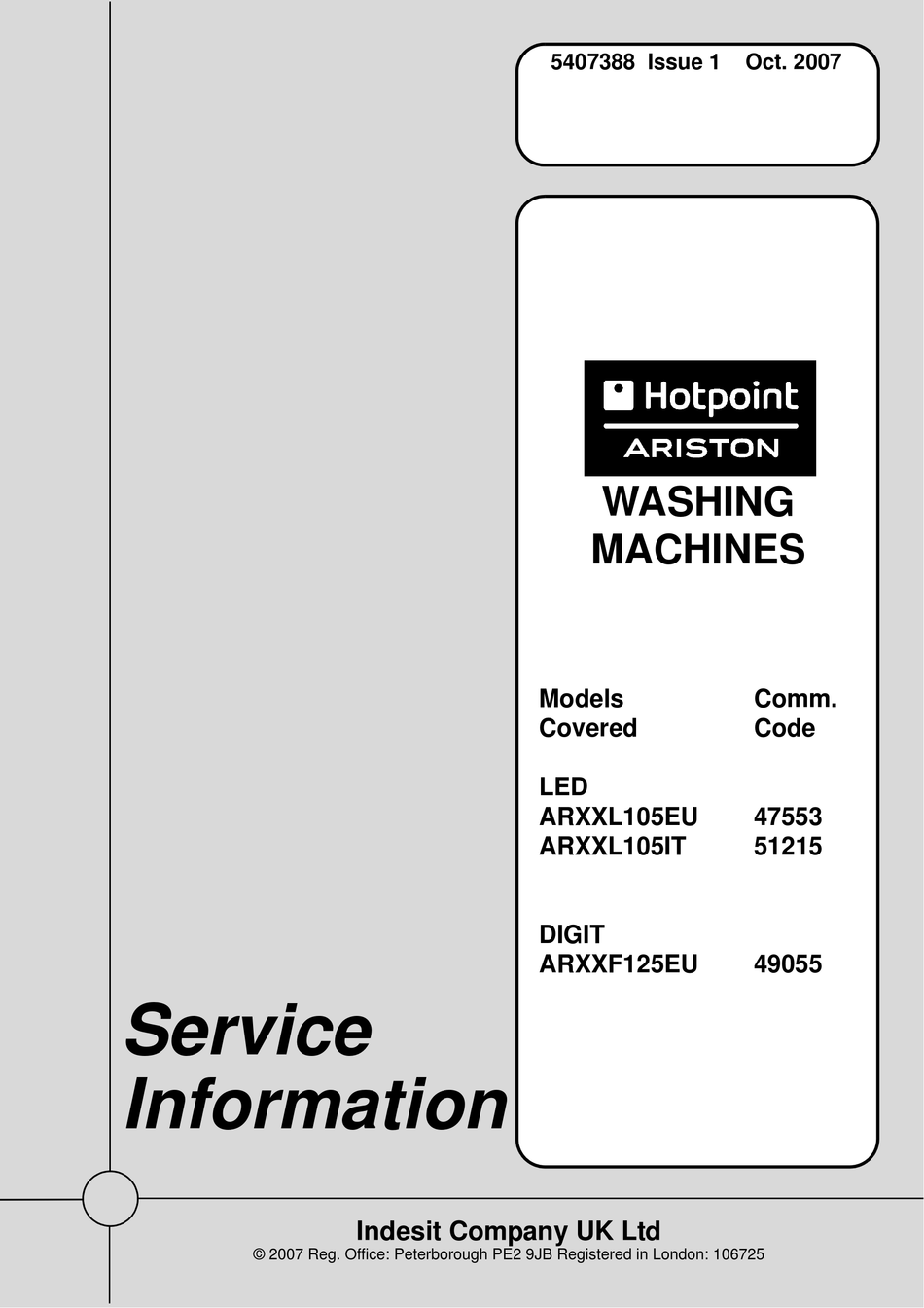 HOTPOINT ARISTON 47553 SERVICE INFORMATION Pdf Download | ManualsLib