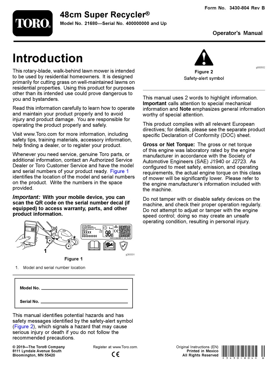 TORO SUPER RECYCLER 21680 OPERATOR'S MANUAL Pdf Download ManualsLib