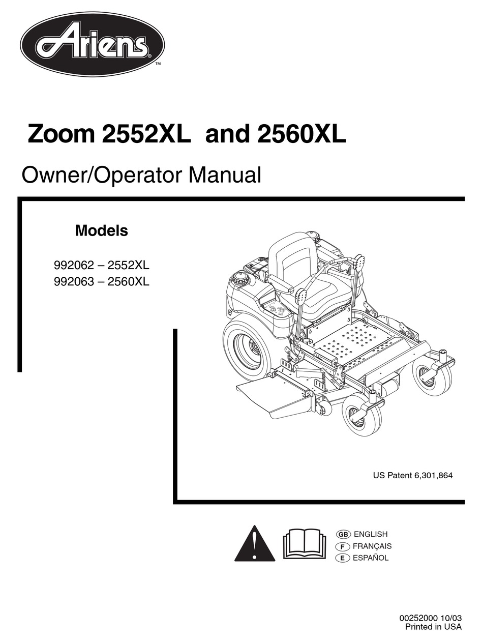 ARIENS ZOOM 2552XL OPERATOR