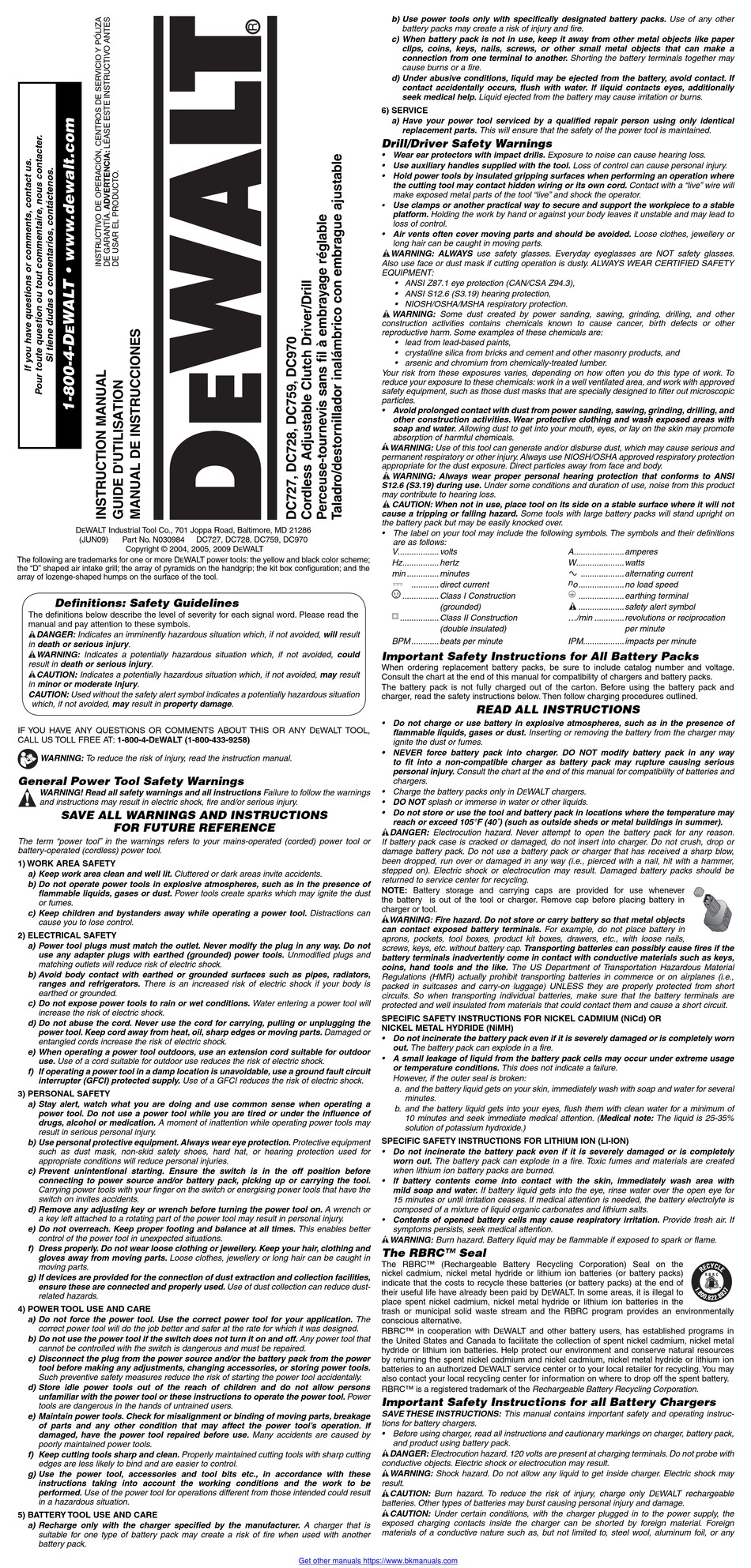 DEWALT DC728 INSTRUCTION MANUAL Pdf Download | ManualsLib