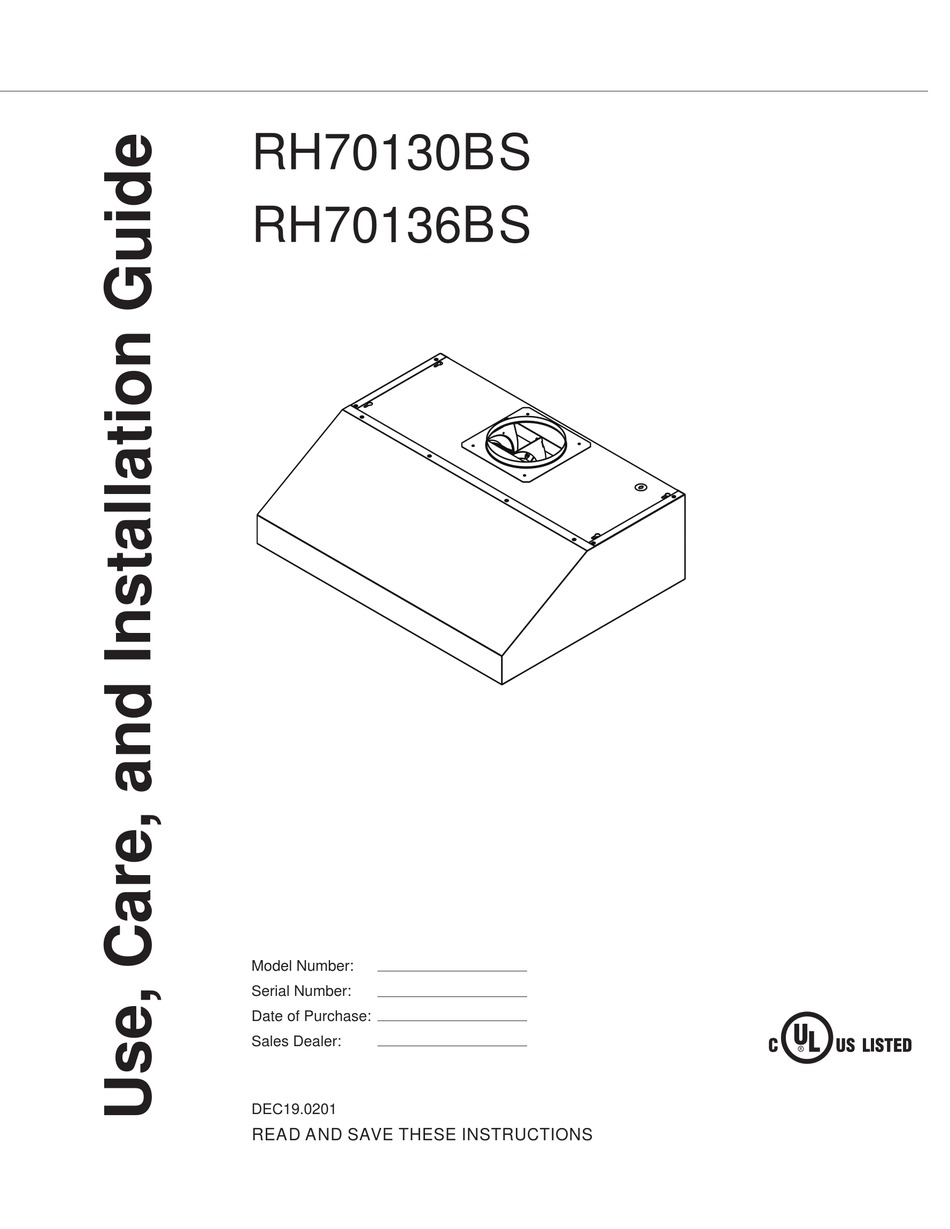 MISENO RH70130BS USE, CARE AND INSTALLATION MANUAL Pdf Download