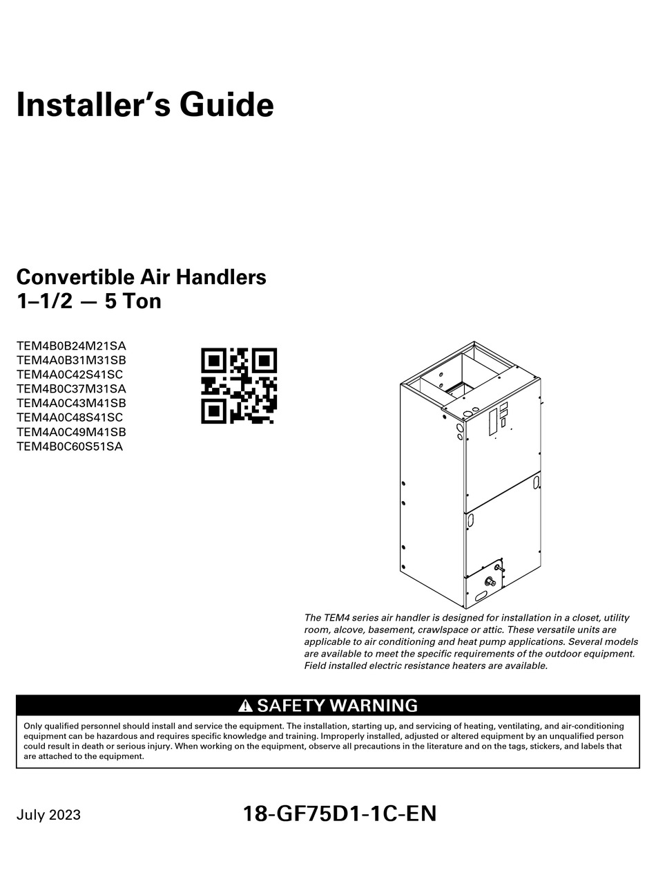 TRANE TEM4 SERIES INSTALLER