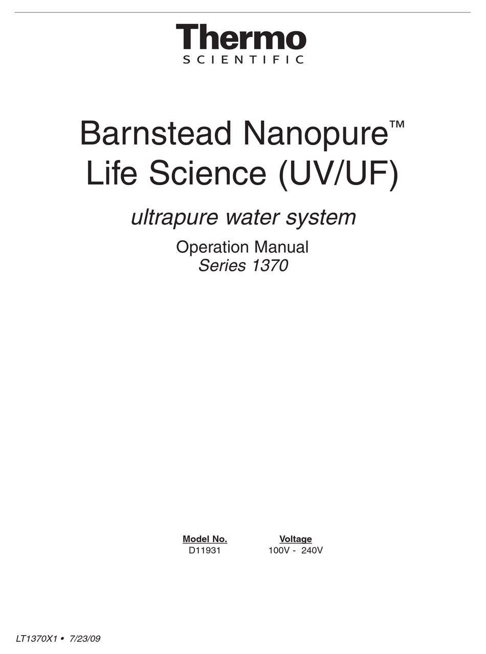 Thermo Scientific Barnstead Nanopure Series Operation Manual Pdf Download Manualslib